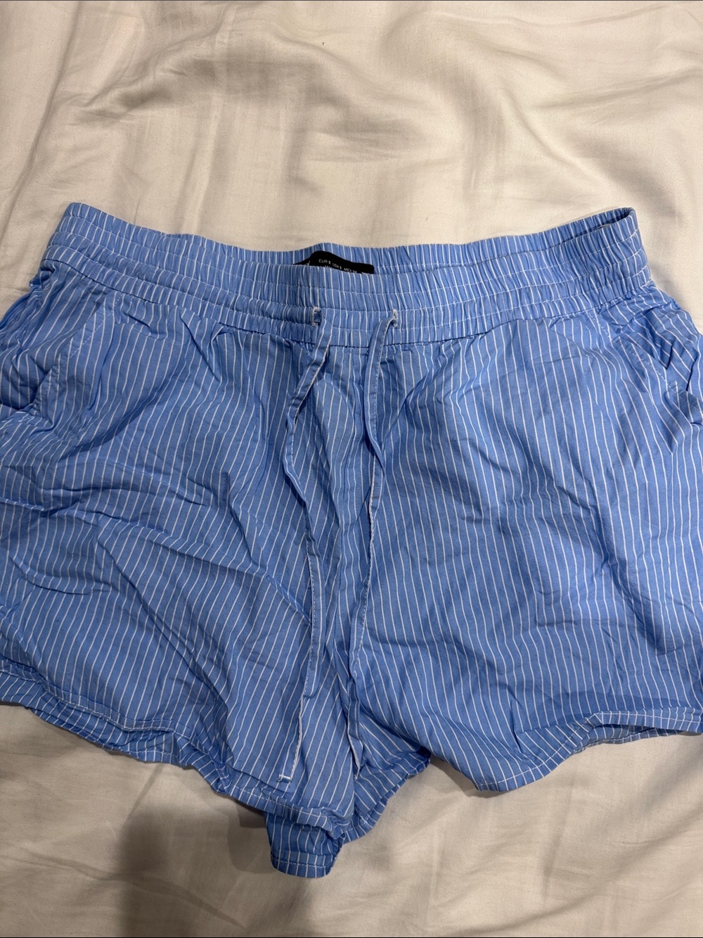Zara Light Blue Pinstripe Athletic Drawstring Shorts